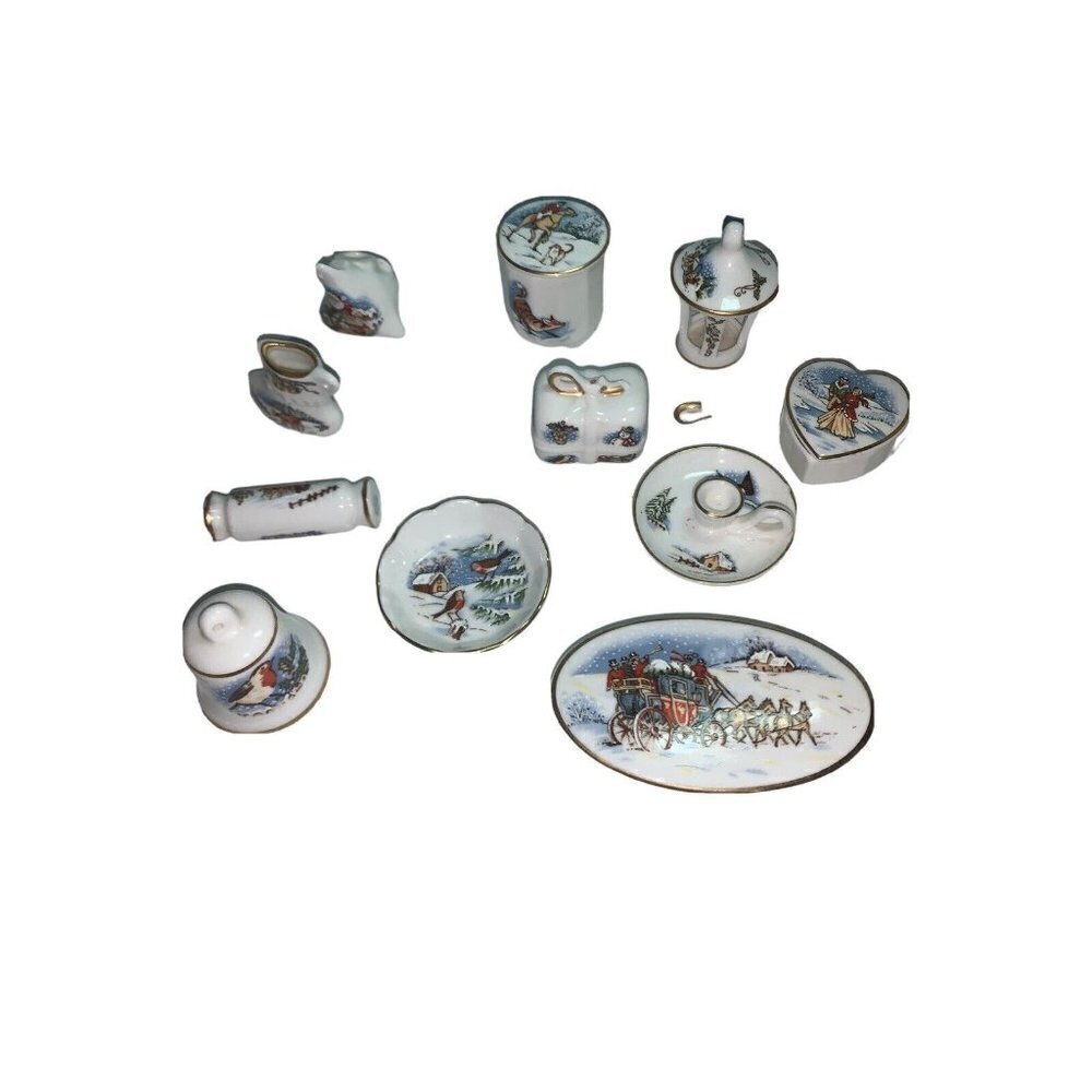 Eleven Coalport Miniature Christmas Ornaments Bone China England My Collection‎